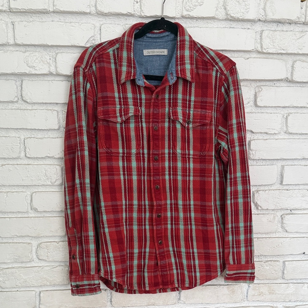 Outerknown Red and Green Plaid Casual Shirt